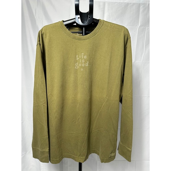 Life Is Good Other - Life is Good Mens‎ XL Long Sleeve T-Shirt Olive Green Cotton Graphic Tee Logo